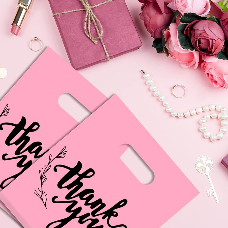 KEEPARTY 100 PCS Small Thank You Merchandise Bags Plastic Goodie Bags Party Favor Bags for Birthday Party Baby Shower Wedding Merchandise Gifts Trade Shows (Pink) - Image 5